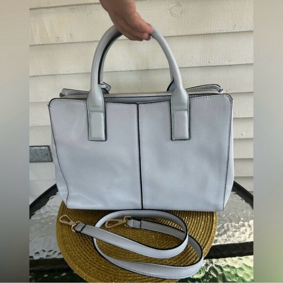 Gray Faux Leather Tote Handbag With Dual Handles & Gold Zipper Closure - Picture 11 of 12